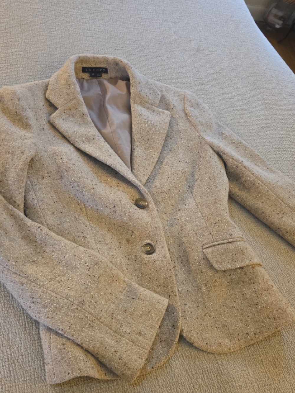 Theory Beige Tweed Blazer – Size 10 Classic Tailored